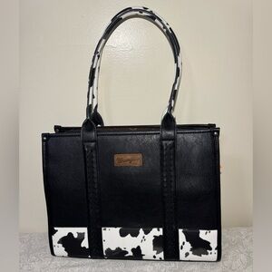 Wrangler Black Tote with Cow-Pattern Accents